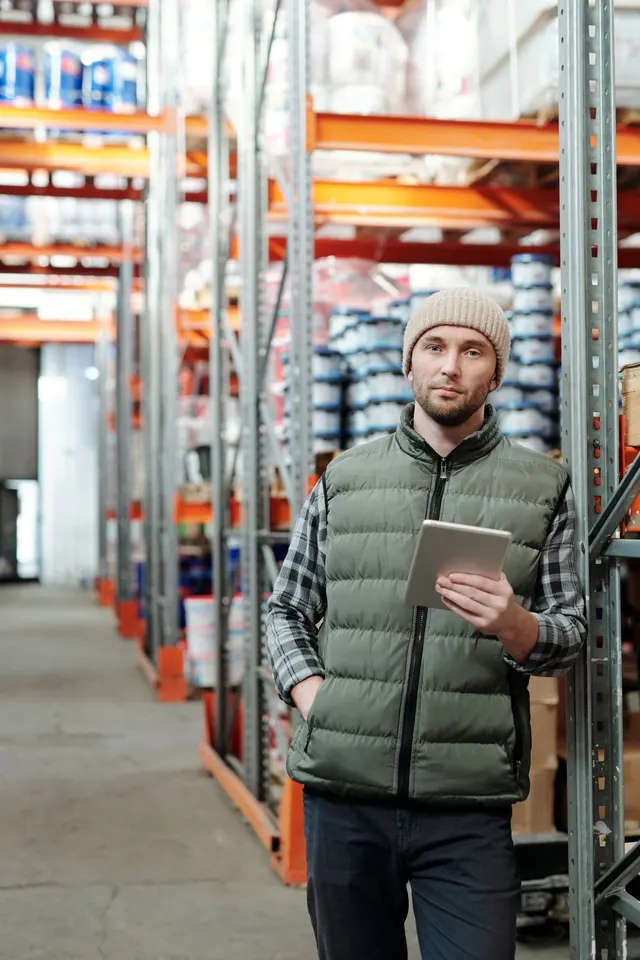 Warehouse worker managing inventory